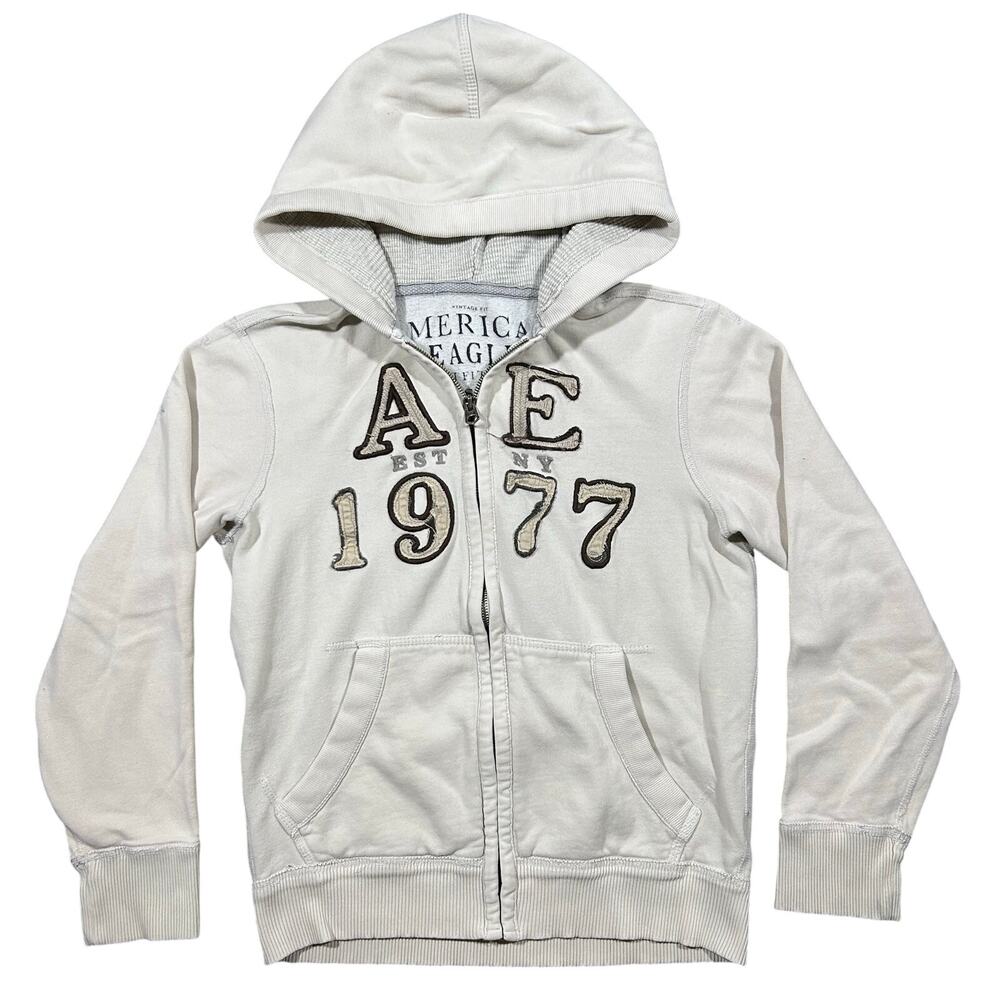 Vintage Y2K American Eagle Hoodie Men’s Small Embroidered Full Zip Sweatshirt